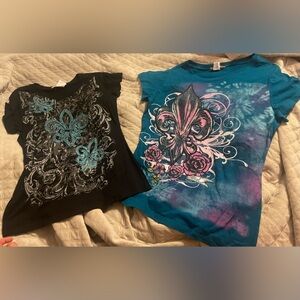 NWOT 2 Bling Fluer de Lis Pattern Womens XL Shortsleeve Shirts